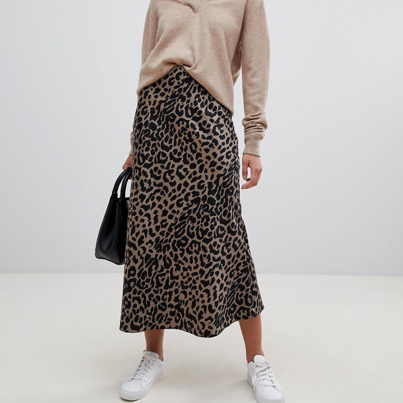 ASOS Dresses & Skirts - ASOS Bias Cut Satin Midi Skirt in Leopard Animal Print NWT Size 8P